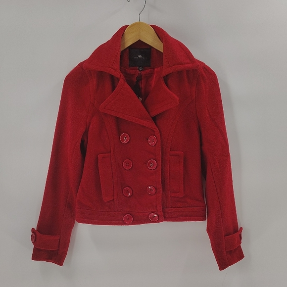 Iris Basic Cropped Jacket Size Medium Red Long Sleeve Wool Blend - Picture 1 of 9